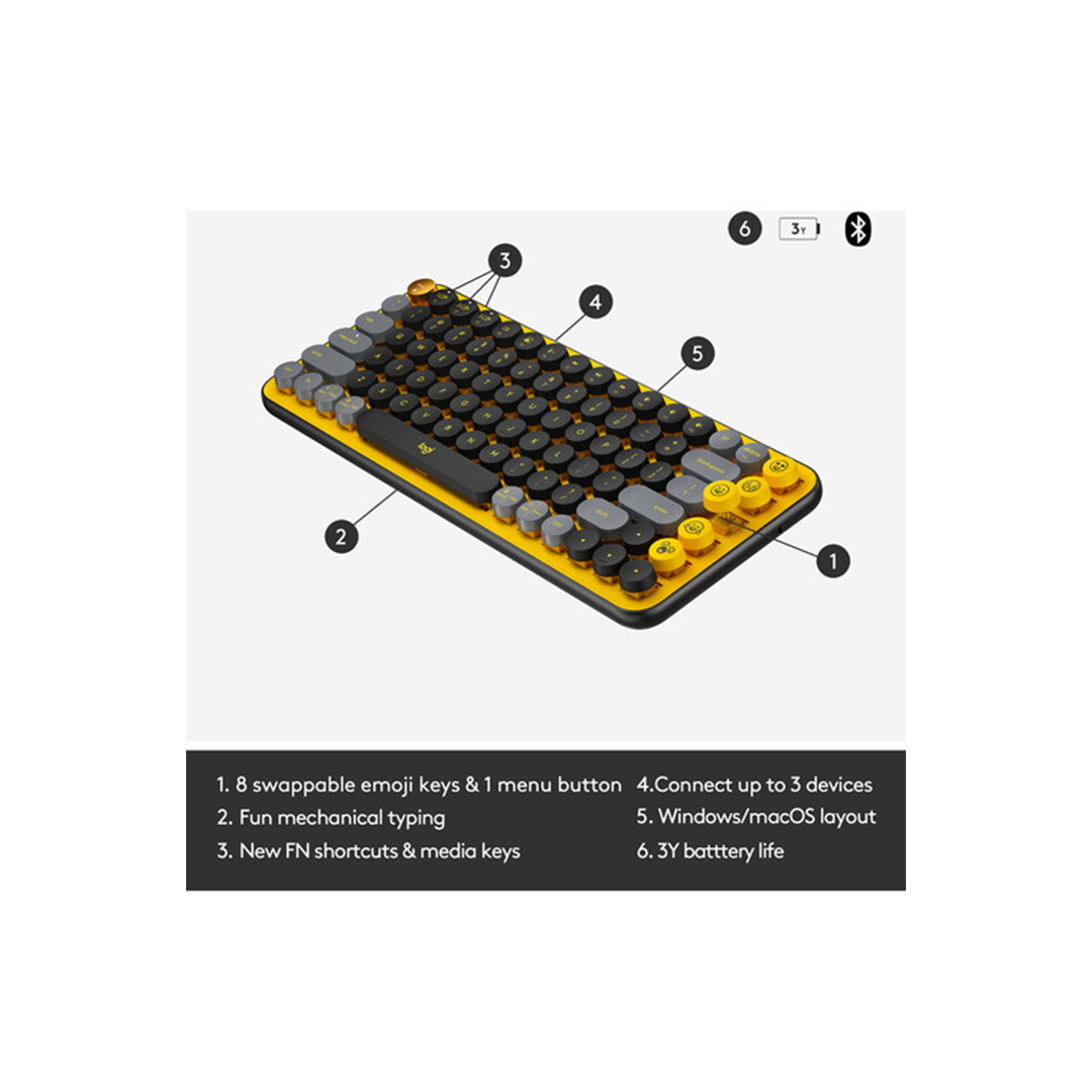 Logitech POP Keys Wireless Bluetooth Mechanical Keyboard - Blast Yellow in Qatar Logitech POP Keys Wireless Bluetooth Mechanical Keyboard - Blast Yellow in Qatar